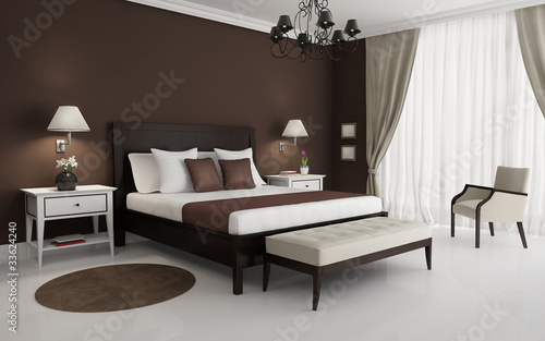 Photo: Classic, brown, luxury bedroom, with chandelier and sofa Classic, brown, luxury bedroom, with chandelier and sofa