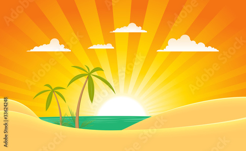Vector: Summer Ocean Landscape Banner Summer Ocean Landscape Banner
