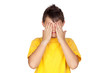 Funny child with yellow t-shirt covering eyes Funny child with yellow t-shirt covering eyes