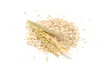 Wheat, Oat, Rye and Barley Flakes with Ears on White Background
