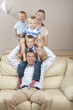 Photo: Family tower on the sofa Family tower on the sofa