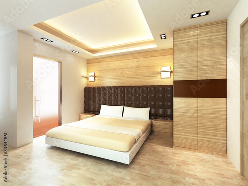 Illustration: Modern bedroom in minimalist style Modern bedroom in minimalist style