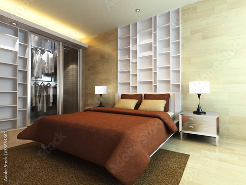Illustration: Modern bedroom in minimalist style Modern bedroom in minimalist style