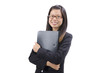 Photo: Young Business Women holding file standing on white background Young Business Women holding file standing on white background