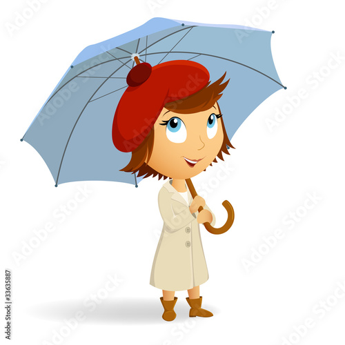 Vector: Young woman with umbrella on white background Young woman with umbrella on white background