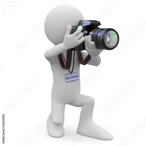 Illustration: Photographer kneeling with his SLR camera Photographer kneeling with his SLR camera