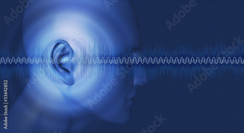 Illustration: Head with Sound waves passing through ear Head with Sound waves passing through ear