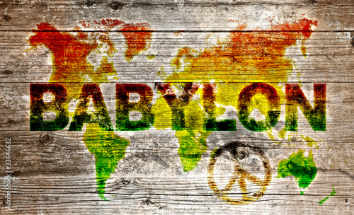 Illustration: Holzschild - Peace for the world babylon system Holzschild - Peace for the world babylon system
