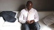 Business man reading and sending text message