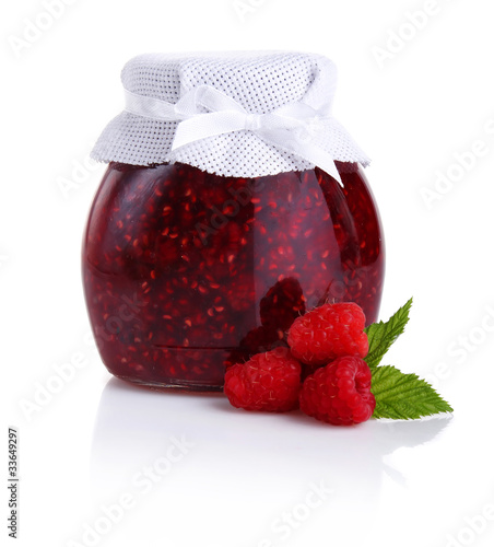 Photo: Raspberry jam isolated on white Raspberry jam isolated on white