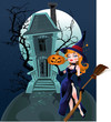 Halloween witch near the magic house