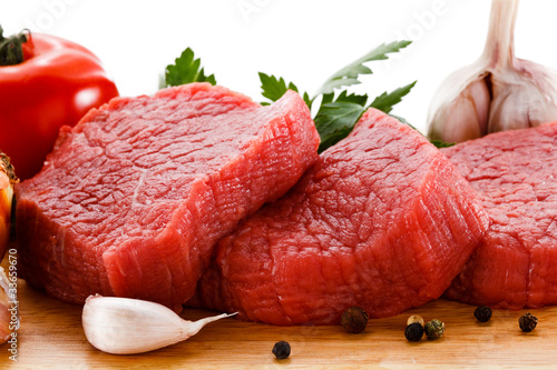 Photo: Raw beef on cutting board Raw beef on cutting board