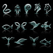 vector illustration of silver, metallic animal icons