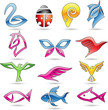 colorful abstract animal icons on a white background