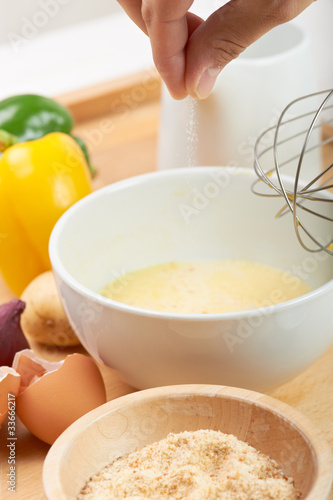 Photo: raw ingredients to make an omelet raw ingredients to make an omelet