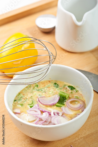 Photo: raw ingredients to make an omelet raw ingredients to make an omelet