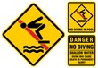 No diving and jumping, hazard-warning sign.