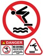 No diving and jumping, hazard-warning sign.