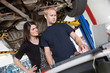 Angry woman with mechanic