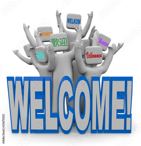 Illustration: Welcome - International Languages People Welcoming Guests Welcome - International Languages People Welcoming Guests