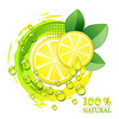 Slices yellow lemon with drops and leaf Slices yellow lemon with drops and leaf