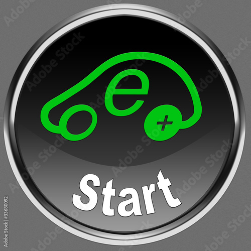 Vektor: Startknopf mit Elektromobil Startknopf mit Elektromobil