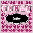 Baby sShower or arrival card with baby icons background Baby sShower or arrival card with baby icons background
