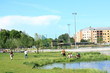 Lyon - France : lac et parc du nouveau quartier des confluences