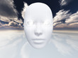surreal face hovers in the surreal landscape