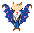 Image of the cheerful vampire in a suit and a dark blue raincoat