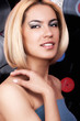 beautiful fashion woman on vinyl background