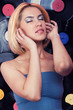 beautiful fashion woman on vinyl background