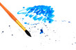 brush with blue paint stroke and stick