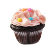 Yummy Chocolate Birthday Cupcake with Pink Icing and Sprinkles Yummy Chocolate Birthday Cupcake with Pink Icing and Sprinkles