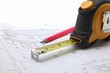 tools with construction blueprint