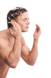 Young man wash face
