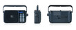 Portable radio over white background.