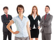 Beautiful smiling businesswoman smiling in front of her team