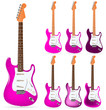 set of pink electric guitars isolated on white background