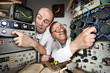 Two funny nerd scientists
