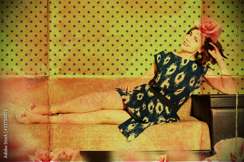 Photo: beautiful woman in retro room beautiful woman in retro room
