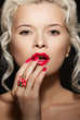 Accessories. Model with fashion make-up, nails with manicure