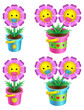 Set of cartoon flowers in a flowerpot
