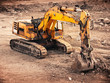 old rusty bulldozer machine on a break