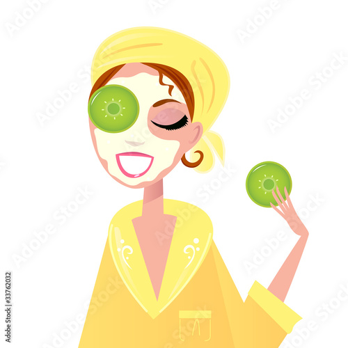 Vector: Skin care: Girl having spa facial mask isolated on white Skin care: Girl having spa facial mask isolated on white
