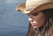 Slow motion pretty woman listening to music