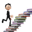 businessman climbing the books side view
