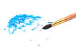 brush with blue paint stroke and stick