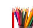 A bunch of color pencils pointing up. A bunch of color pencils pointing up.
