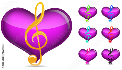 Vector: set of music note with heart isolated on white set of music note with heart isolated on white